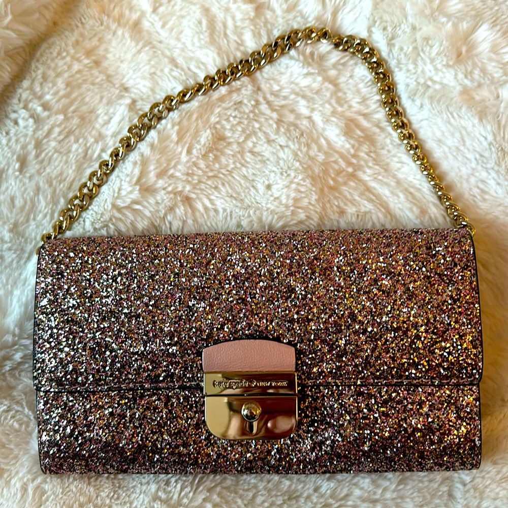 Kate Spade pink sparkle wallet with chain